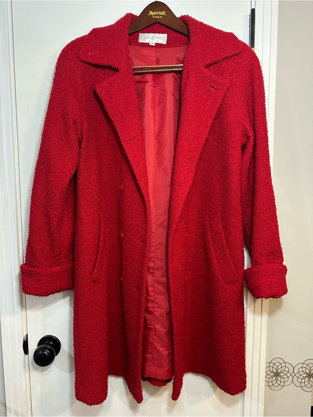 EUC Sandro red wool coat double breasted mid length lined jacket Sandro 8 Medium